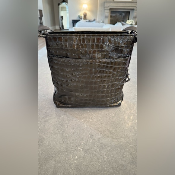 Brighton brown patent leather alligator embossed handbag. - Picture 1 of 8